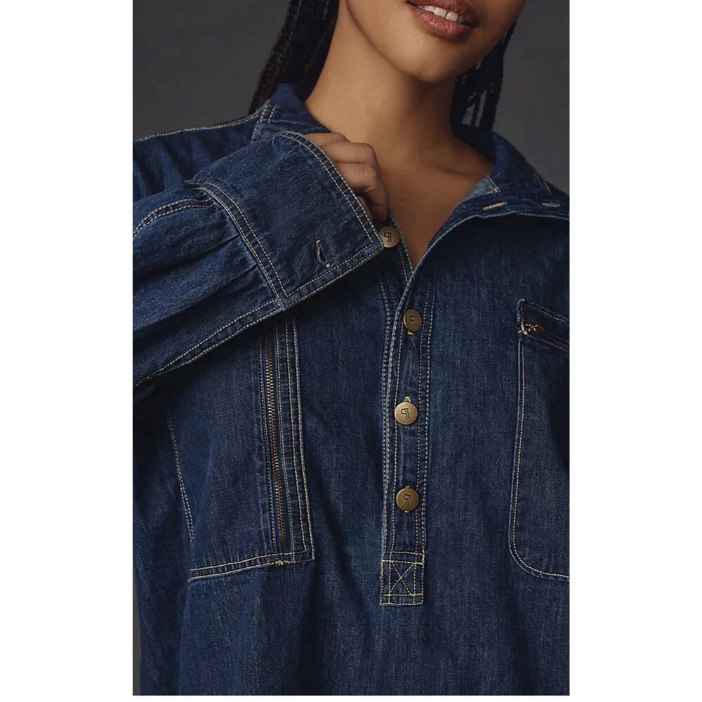 Anthropologie Pilcro Blue Denim Half-Button Tunic Shirt Size XXS Oversized